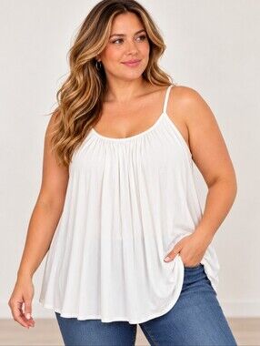 7th Element Plus Size Flowy Swing Tank Top Spaghetti Strap Cami 2XL White NWT